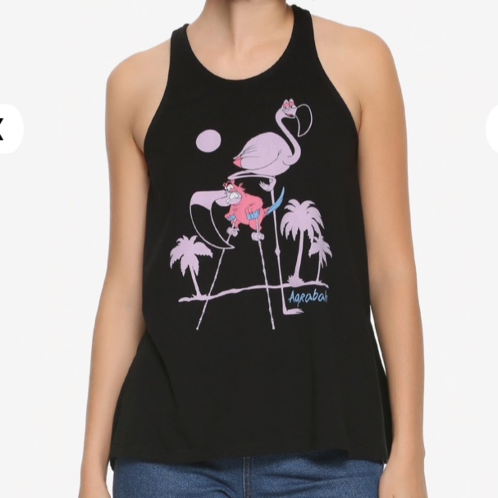 Disney ALADDIN Iago Flamingo Black Tank!
